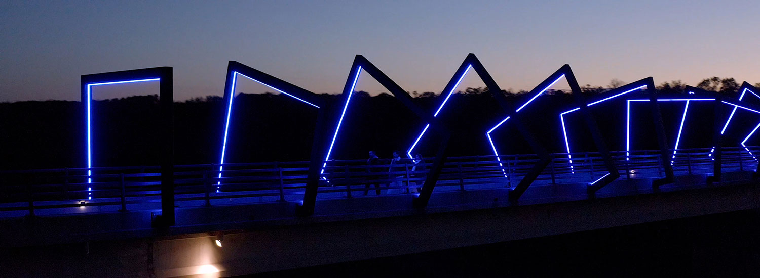 Bridge of blue squares