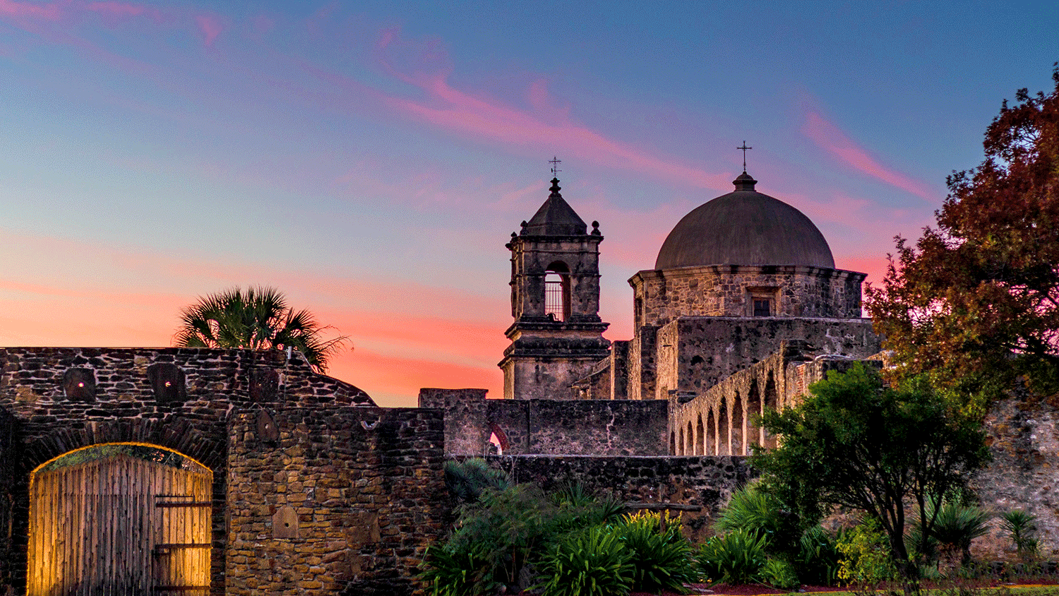 San Antonio Mission at Sunset